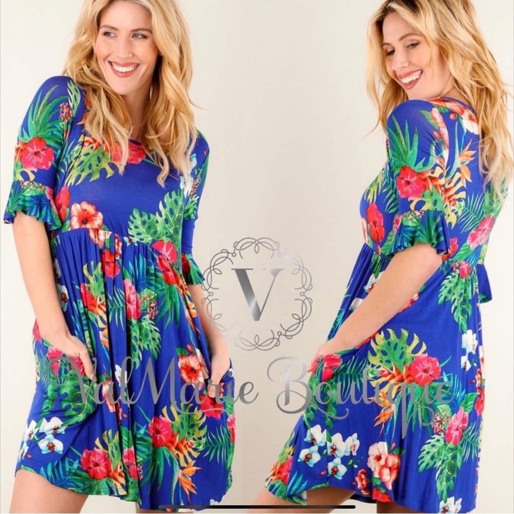 Women’s Hawaiian Print Royal Blue Mini Dress S